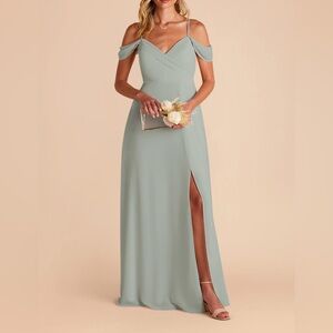 Elegant Off-Shoulder Evening Gown in Sage Green